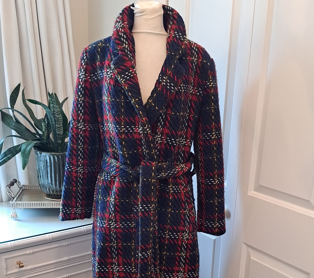 HUTCH/Anthropologie Womens Holiday Red/Navy Plaid Belted Wool Blend M